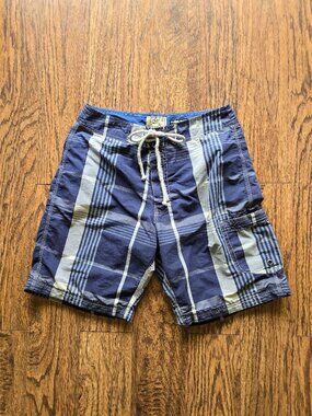 J Crew Men's The Original Longboard Shorts EUC - Men's Size 30 - Navy Plaid